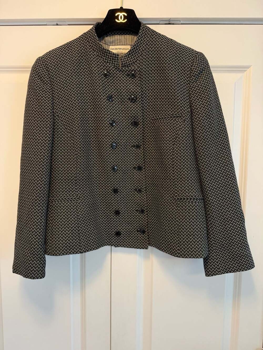 Emporio Armani Double-Breasted Chevron Pattern Wool Jacket